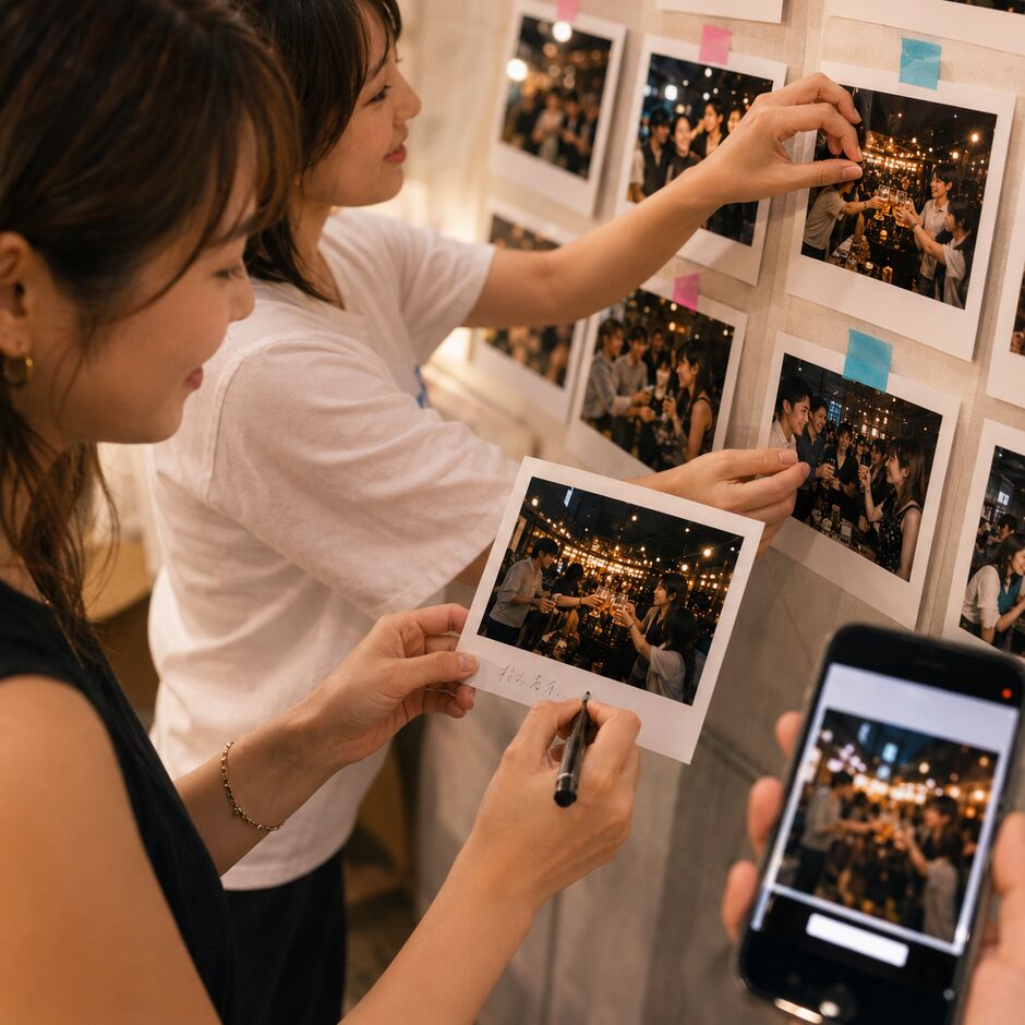 ROJI PHOTO BOARDに貼られたチェキ写真のイメージ